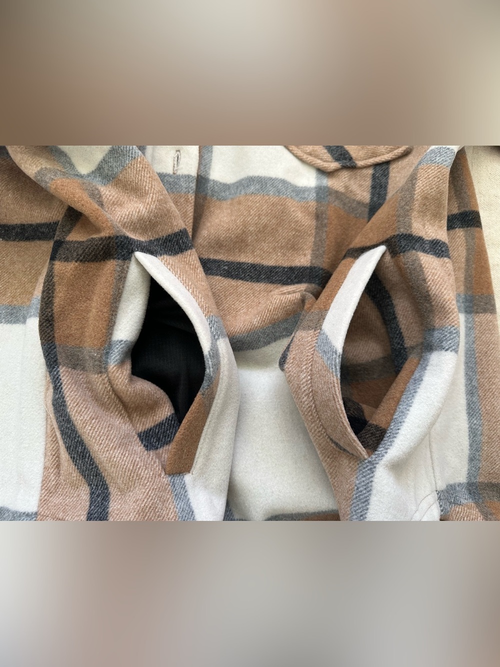 Woolx Sawyer Merino Wool Plaid Shacket XL Brown Beige Oversized Shirt Jacket - Picture 6 of 12